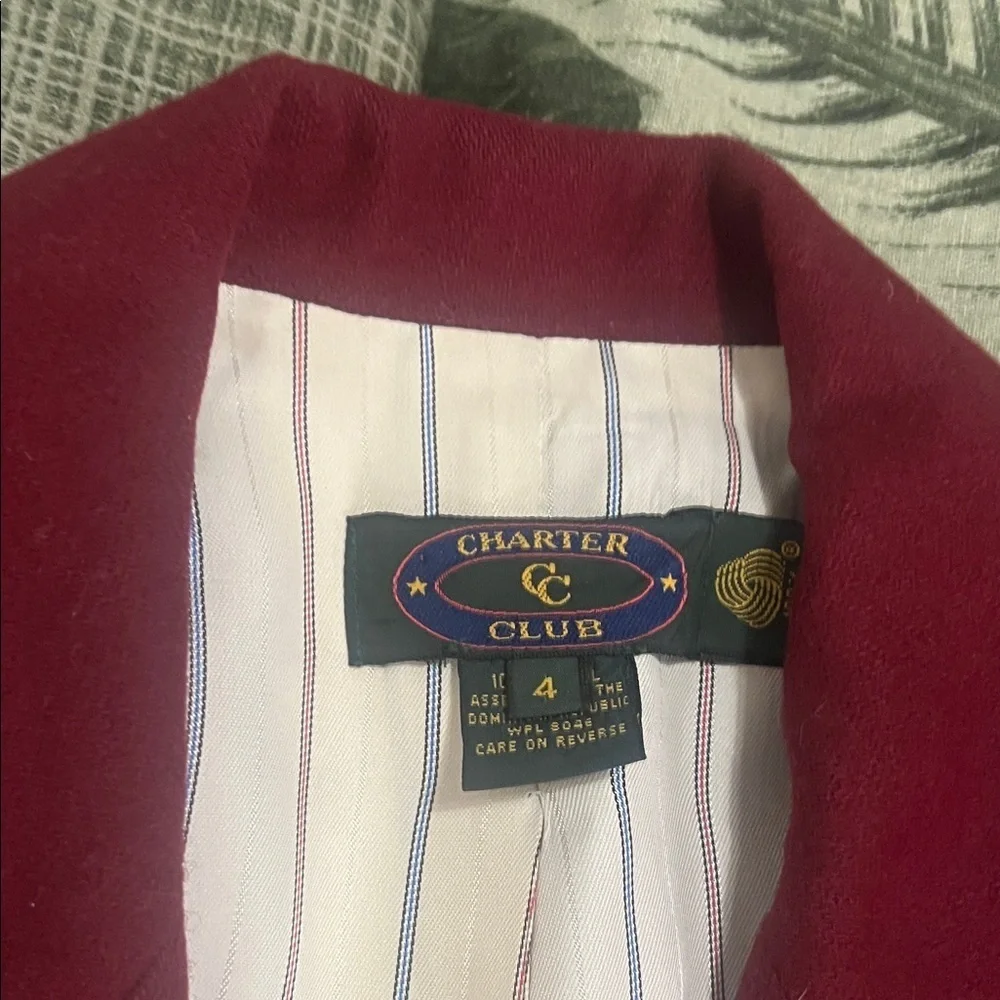 Vintage 100% Pure Wool Charter Club Burgundy Blazer